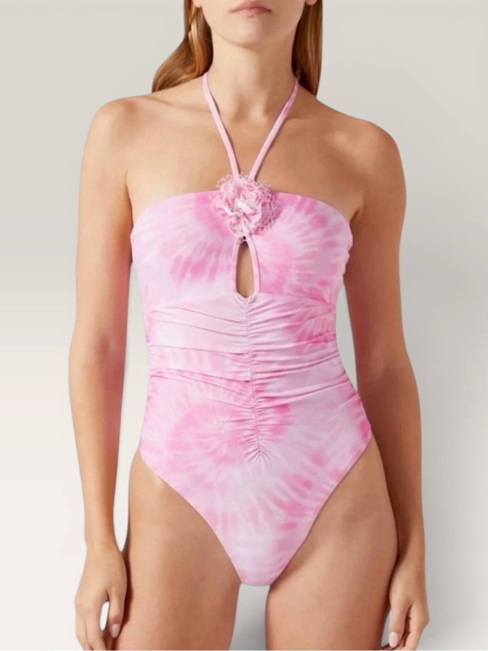 PQ Swim Amalfi Rosette Tie Dye One Piece Swimsuit Large Pink White New
